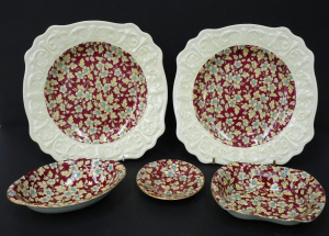Lot 174 - 5 pces Vintage Lord Nelson Royal Brocade Bugundy inc 2 x Cabinet plate