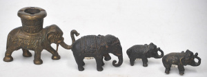 Lot 180 - Group of Sumatran bronze elephants inc a set of 3 (mother and 2 juveni