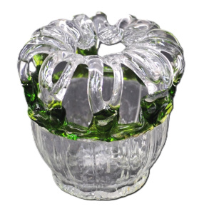 Lot 191 - Victorian Czech Kralik Brides Bank - Crown Glass Vase - Clear with gre