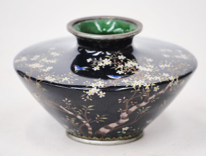 Lot 203 - c1900 Japanese Cloisonne Vase - Dark Blue ground with Blossom Trees &a