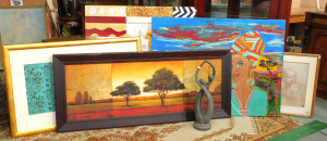Lot 018 - Group lot - Framed & Stretched Decorative Oil Paintings, prints &a