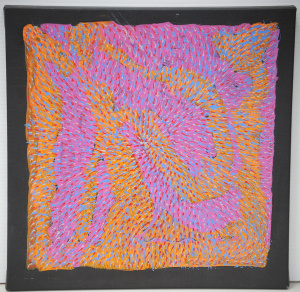 Lot 082 - Sarah Morton Kngwarrey (1961 - 2019) Stretched Aboriginal Oil Painting