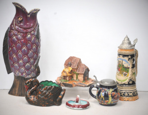 Lot 119 - Group lot inc Large Musical Stein 34cm H, Australian Pottery drip gla