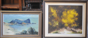 Lot 039 - 2 framed Australian decorative paintings inc Peter Hutchison - Bushran