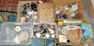 6 x Boxes Mixed Goods incl Glassware, Ceramics, Whisky Jug, Coffee Pot etc