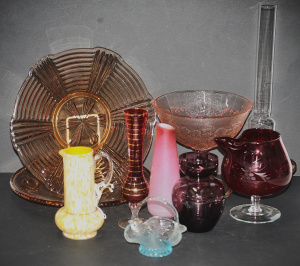 Group lot - Vintage & Modern Coloured Glass - Victorian Ruby Jug, Yellow &am