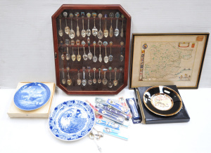 Mixed Group lot inc Souvineer Display Case & Spoons with 3 silver, Wedgwood