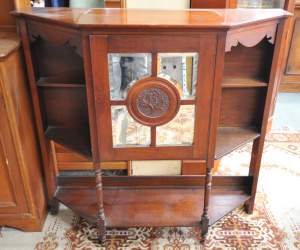 Lot 002 - Vintage c1900 Victorian Cedar Hall Stand - shelves either side of Mirr