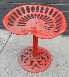 Lot 004 - Vintage Red Painted Tractor Seat - No Marks Sighted, Approx 55cm H