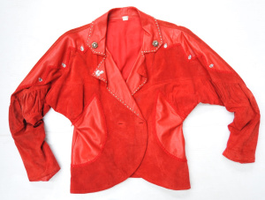 Lot 010 - Vintage Ladies Red Suede & Leather Jacket with Jewel and Stud Embe