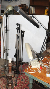 Lot 015 - Group vintage Lamps & Microphone Stands - Fluorescent Planet Lamp