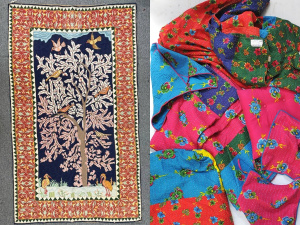 Lot 031 - Grp incl Hand worked vintage chain stitch Kashmir Tree of Life carpet