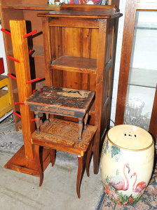 Lot 044 - Group Lot of Occasional Furniture incl Oriental Ceramic Stool, Three T