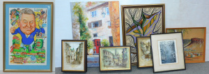 Lot 065 - Group of decorative art works inc oils on canvas, water colours, needl