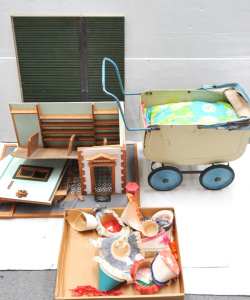 Lot 069 - Vintage Mixed Kids Lot incl Metal Kids Doll Pram, Vintage Kids Paper P