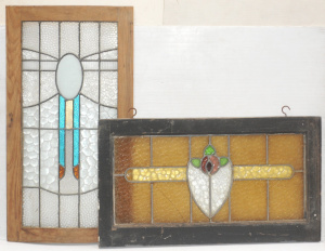 Lot 080 - 2 x Vintage Lead Light Panel Windows incl One w Bowed Frame
