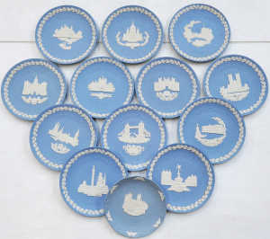 Lot 085 - 13 Vintage 1960-70-80s Wedgwood Pale Blue Jasperware Christmas Cabine