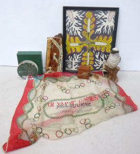 Lot 088 - Group assorted Australiana items inc, 1956 Melbourne Olympics handkerc