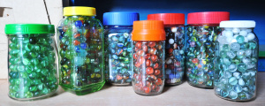 Lot 090 - Group Lot Variety of Vintage Assorted Glass Marbles incl Green, White,
