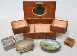 Lot 095 - 5 x Vintage Jewellery Boxes incl Lift Up & Lockable Wooden Jewelle