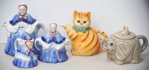 Lot 099 - Group Lot Novelty Tea Pots - incl Elephant, Jeff the Cat & Little