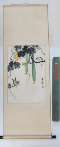Lot 108 - Vintage hand painted Japanese Oriental Scroll - featuring Sparrows &am