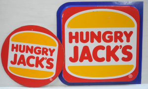 Lot 114 - 2 x Vintage Plastic Hungry Jacks Signs incl one Square sign & One