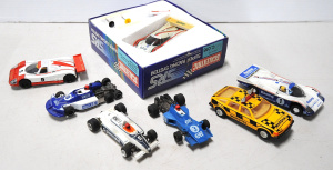 Lot 117 - Box Vintage Scalextric incl Boxed SRS Lancia LC2, Jaguar, Porsche, Ro