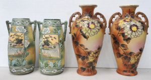 Lot 121 - 2 x Pairs of Large Vintage Japanese Export ware Two Handled Vases feat