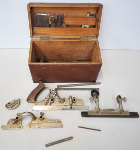 Lot 136 - Vintage Cased Stanley No45 Combination Plane w Accessories incl Gouges