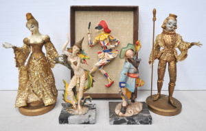 Lot 140 - Kitsch Italian Plastic & Resin Figures incl Framed Punch, Pirate ,