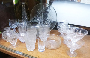 Lot 145 - Group lot of Crystal and Glass inc, diamond cut decanter, dessert coup