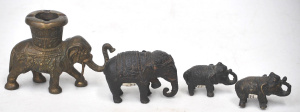 Lot 161 - Group Sumatran bronze elephants inc a set of 3 (mother and 2 juveniles