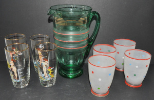 Lot 162 - Group lot - Retro Glassware - Set of 4 Glasses w enamel Bikini Girls,