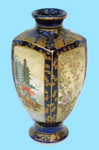 Lot 179 - 1920s Japanese Hand Painted Satsuma Four seasons vase Deep Blue &