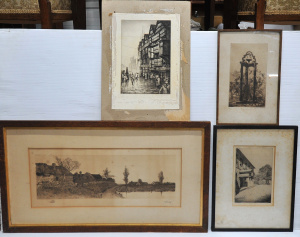 4 x vintage c1920s Framed & Mounted Australian & British Etchings - Thel