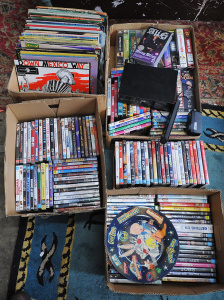 5 x Boxes of Assorted DVDs, Vhs & LP Vinyl Records incl Kill Bill, The Godfa