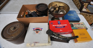 Mixed Lot incl Brass Drinks Set, Vintage Board games, Decorative Tusk Smoking Pi