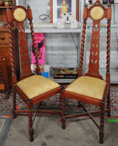 Lot 7 - Pair of Arts & Crafts High Back Dining Chairs with Barley Twist Legs