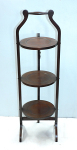 Lot 8 - Vintage folding 3-tiered Arts and Crafts style oak cake stand - 87cm H