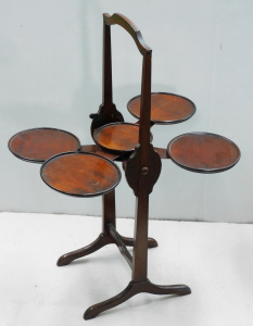 Lot 14 - Vintage folding 5-tiered oak Monoplane cake stand made by J R Edwards -