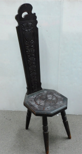 Lot 15 - Vintage Arts and Crafts chip carved ebonised hall chair - 116cm H - not