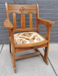 Lot 17 - Vintage light stained Oak Arts & Crafts Arm Chair w period carved d