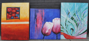 Lot 22 - 3 x Large decorative Oil Paintings on Canvas - 'Tulips' signed Oleg V,