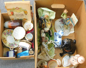 Lot 28 - Group lot of 2 boxes of vintage ceramics and ephemera inc Limoge, Capod