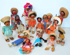 Lot 34 - Group of vintage Mexican folk art oil cloth dolls + Klumpa (Spain) Berm