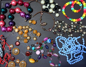 Lot 42 - Grp vintage costume necklaces, glass beads, Venetian, 60s etc