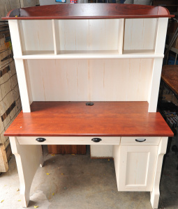 Lot 44 - Modern Cottage Style Computer Desk Attached Hutch And Shelving to Back
