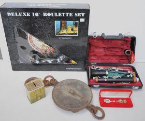 Lot 49 - Cased Buffet Crampon Clarinet, 16 inch Boxed Roulette Set, Vintage Meta