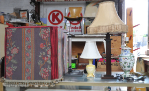 Lot 66 - Group Lot Vintage & Modern Lamps and Shades - incl Luci LED Lamp, 1